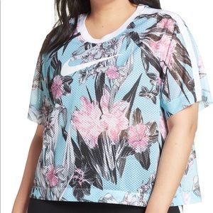 NIKE SPORTSWEAR FLORAL PRINT MESH TOP